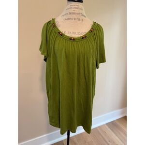 JMS Women's Green Beaded Short Sleeve Short Size 2x